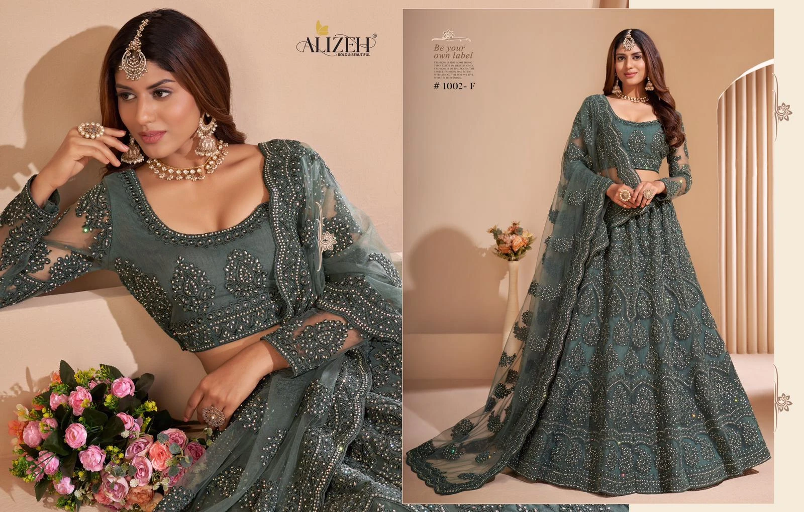 Alizeh Heritage Colour Saga 1002 Colours Butterfly Net Wholesale Lehenga Catalog — Wholesale Lehenga, Alizeh wholesale from Surat - Gallery Image 5